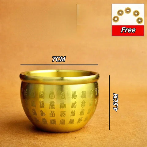 Feng Shui Treasure Bowl Vat Brass Copper Offering Bowl Small Serving Dessert Bowls Wealth Figurine Attract Wealth and Good Luck