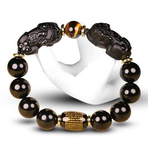 Natural Gold Obsidian Double Pi Yao Wealth Bracelet